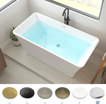 FerdY Sentosa 59" Acrylic Freestanding Bathtub, Contemporary Design Soaking Tub with Polished Chrome Drain and Minimalist Linear Design Overflow, Easy to Install