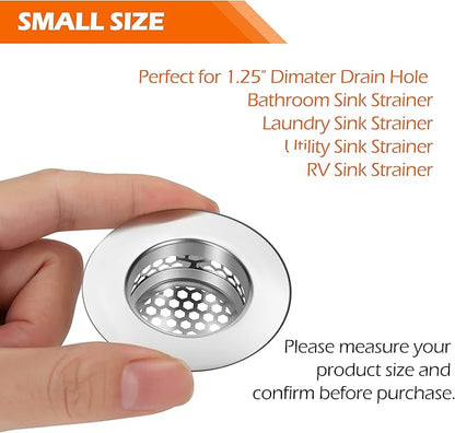 Bathroom Sink Strainer, Bathtub Lavatory Sink Drain Strainer Hair Catcher for Laundry, Mop Pool, Utility, Slop, RV Sink, Stainless Steel Drain Filter。Fit Hole Size from 1.25" ，3 Pack (1.1”)