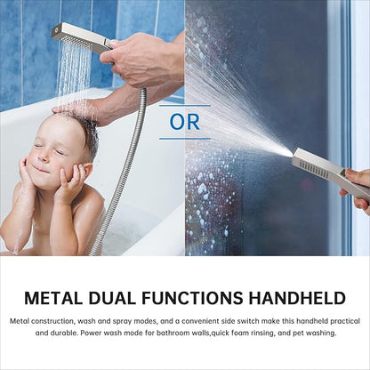 G-Promise All Metal 14 Inches Rainfall Shower Head with Handheld Spray Combo, 3 Settings Diverter, Adjustable Extension Arm with Lock Joints, 71 Inches Stainless Steel Hose (Brushed Nickel)