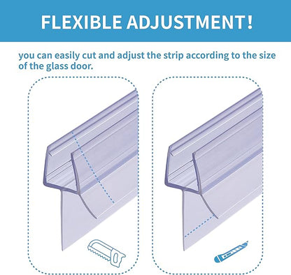 Shower Door Bottom Seal 2-Pack 1/4" x 39" Frameless Glass Shower Door Seal Strip Stop Leaks Create a Water Barrier with Extra Long Lip Covers up to 0.787" (20mm) Gap Replacement Bottom Seal