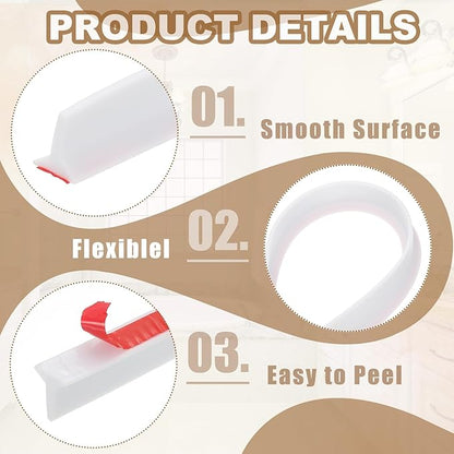 PATIKIL 39 Inch Collapsible Shower Threshold Water Dam Guard, Shower Stopper Barrier Self Adhesive Sink Splash Guards for Frameless Shower Door Bottom, White (1.2"Wx0.6"T)