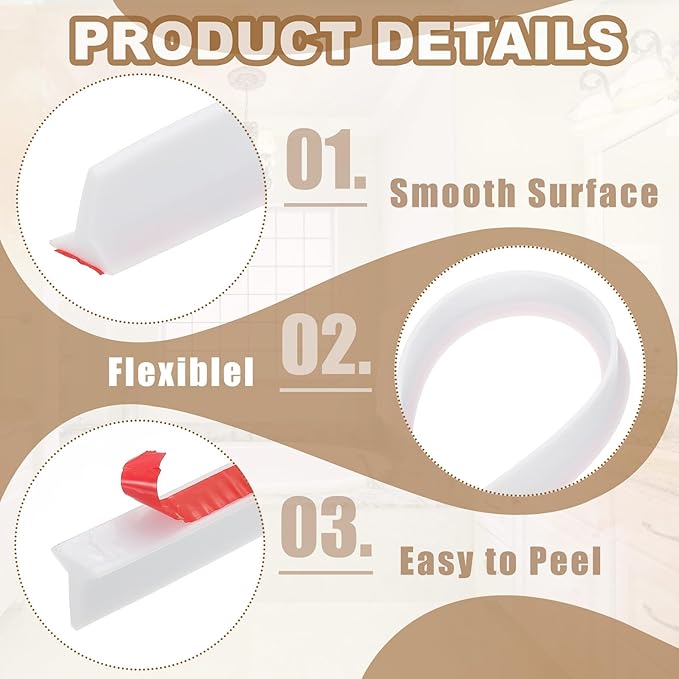 PATIKIL 118 Inch Collapsible Shower Threshold Water Dam Guard, Shower Stopper Barrier Self Adhesive Sink Splash Guards for Frameless Shower Door Bottom, White (1.2"Wx0.6"T)