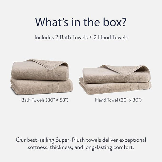 Brooklinen Super-Plush Bath Towel and Hand Towel Set - 2 Bath Towels, 2 Hand Towels - Cotton, Highly Absorbent (Driftwood)