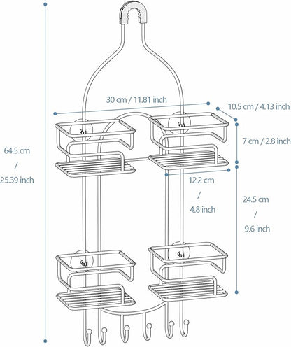 SRIWATANA Shower Caddy Organizer Hanging Over Head, Bathroom Shower Rack Hanger with Hooks for Razors - Chrome