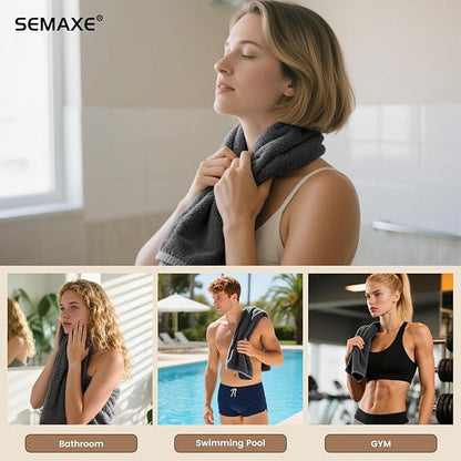 SEMAXE Hand Towel for Bathroom Set, 4 Piece 100% Cotton Gray Towels with Hanging Loops, Hotel Spa Quality Absorbent Towels, 27" L x 16" W, Gift Box Packaged