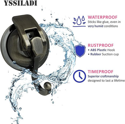 Heavy Duty Vacuum Suction Shower Hooks - Glass Suction Cup Bathroom Robe Hooks, Reusable, No Hole Punched - Bronze, 4 Pack