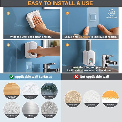 MOPMS Toothpaste Dispenser Wall Mounted for Bathroom Automatic Toothpaste Squeezer for Kids and Adult (Grey-1Pcs)