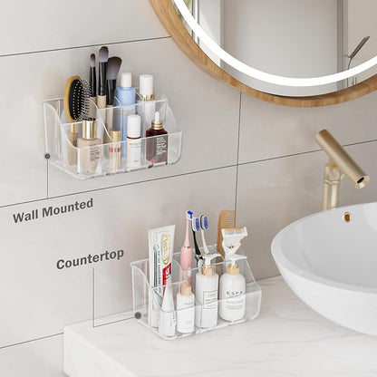Clear Toothbrush Holders for Bathroom Organizers and Storage, Wall-Mounted Tooth Brush Holder and Toothpaste Holder for Bathroom Wall, Countertop - Bathroom Accessories, 2 Packs