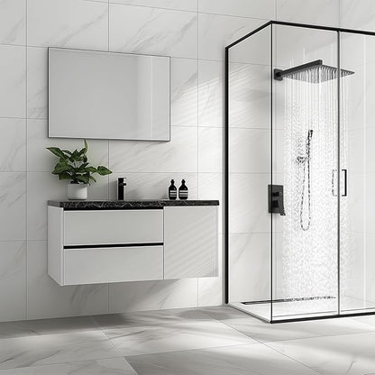 SR SUN RISE Luxury 16 Inch Extra Large Square Stainless Steel Shower Head High Pressure Rainfall Showerhead Ultra Thin Water Saving Matte Black 2.5 Gpm