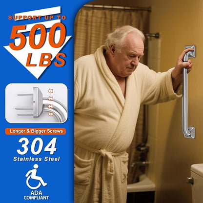 Bathroom Grab Bars Stainless Steel Handrail ADA Compliant 500lbs bathtubs and Showers Toilet Handle Safety for Handicap, Elderly, Disabled, Injury (18inches 2 Pack)