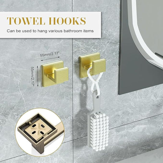 16 in Matte Bathroom Accessories Set, Bath Towel Bar Set, Stainless Steel Bathroom Hardware Set, Towel Racks for Bathroom Wall Mounted 5 Pcs （Golden）