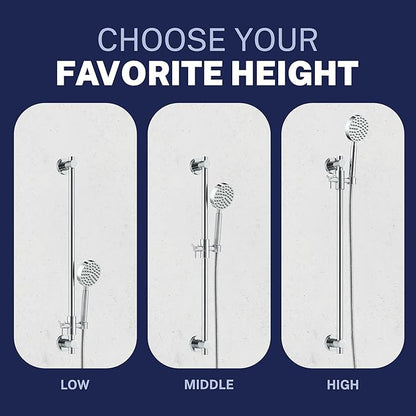 HammerHead Showers® SOLID METAL 27.5 Inch Shower Slide Bar Set and Handheld Shower Head with Hose — CHROME — 1.75 GPM Low Flow Spray Wand — Easily Adjust Height & Angle of Handshower
