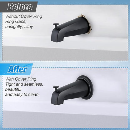 Dreyoo Metal Tub Spout Cover Ring, Bathtub Spout Trim Plate Ring with 1 Pcs Foam Gasket, 1-1/2 Inch ID and 3-5/8 Inch OD(Black)