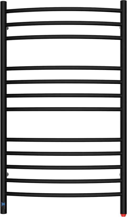HEATGENE Electric Towel Warmer with Built-in Timer & Temperature Control, Wall-Mounted 12-Bar Large Towel Rack, Plug-in/Hardwired Heated Towel Rail for Bathroom - Matte Black