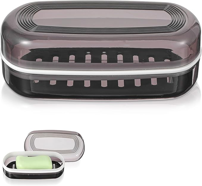 Shampoo Bar Holder Leak-Proof Travel Soap Case Black Soap Dish with Draining Layer, Multi-Use Large Soaps Box for Shampoo Bars Travel, Camping, Gym, Bathroom