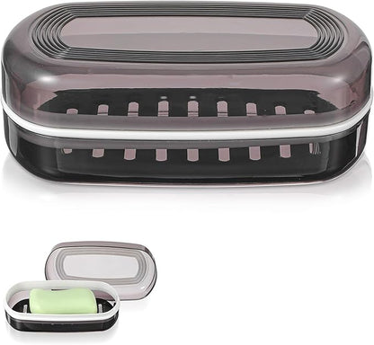 Shampoo Bar Holder Leak-Proof Travel Soap Case Black Soap Dish with Draining Layer, Multi-Use Large Soaps Box for Shampoo Bars Travel, Camping, Gym, Bathroom