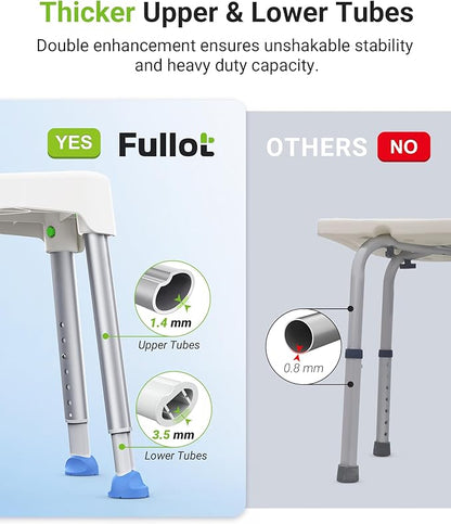 Widened Shower Chair for Inside Shower with Back & Arms,400 lbs Heavy Duty & Adjustable Shower Chair for Elderly and Disabled, Non-Slip Shower Seat, Tub Bath Chair, Tool-Free