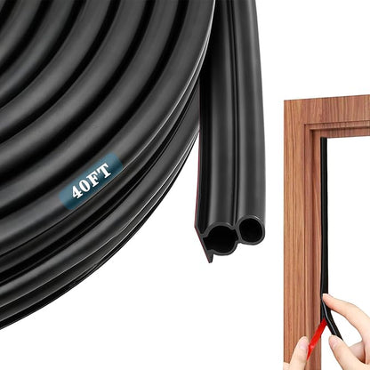 Door Seal Strip for Door Frame, Rubber Weather Stripping Door Seal, Self-Adhesive Extra Thick Insulation Strip, Soundproofing, Dustproof, Large Gap Filler (Black, 40 Ft)