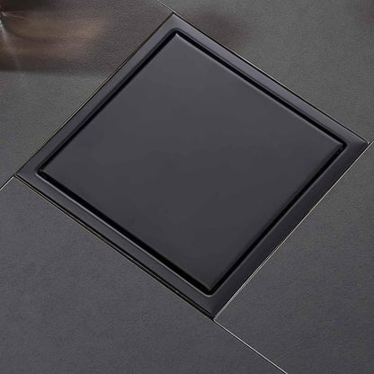 6 Inch Square Shower Floor Drain, Shower Drain Kit with Flange and 2 in 1 Tile-Insert Cover, Square Shower Drain, SUS 304 Stainless Steel Floor Drain,Matte Black