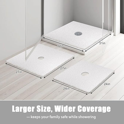 Square Shower Mat Non Slip: 24x24 Inch Shower Floor Mat with Drain Hole in Middle, Super Soft and Comfortable PVC Loofah Massage Bath Mat for Shower, Anti Slip Shower Stall Mat, Quick Drying