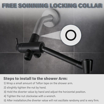 YDmeet All Metal Shower Diverter Valve With HandShower Holder - Upgraded 3 Way Shower Head for Handheld and Fixed Rain Showerhead - Universal G1/2 Arm, Bathroom Part, Matte Black