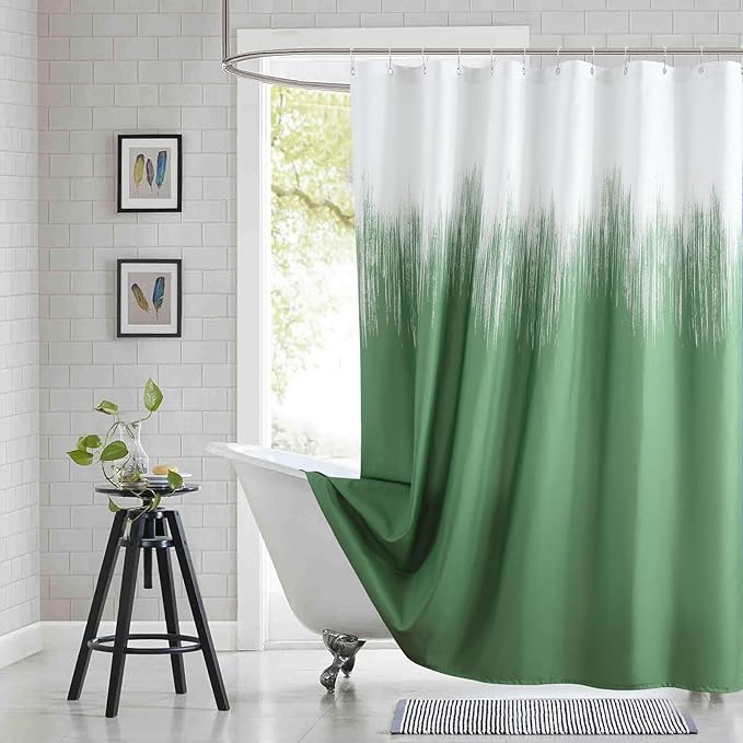 Fabric Shower Curtain 78 Inches Long, Green and White Ombre Shower Curtains for Bathroom, Modern Decorative Bathroom Curtains, 72" W x 78" H