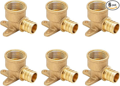 SUNGATOR 6-Pack 3/4" Pex Drop Ear Elbow, No Lead Brass, 3/4 Inch Pex Fittings