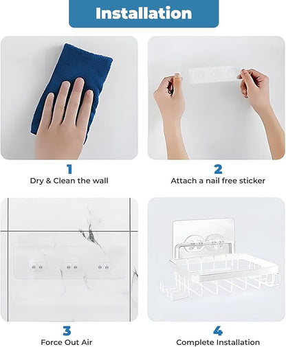 Fab Glass and Mirror Shower Caddy Pack of 5, white - Shower Organizer and Shelves for Efficient Storage, Wall Mounted Bathroom Caddy, Wall Organizer