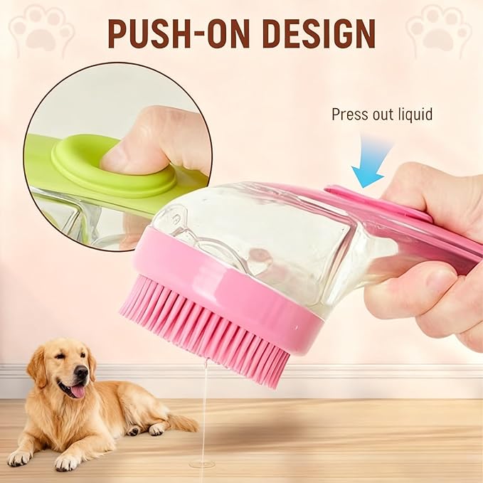 Pet Bath Brush 2 in 1 Dog Shampoo Brush with Built-in Shampoo Dispenser for Long Short Haired Dogs Cats Bubble Maker for Bathing Grooming (Red)