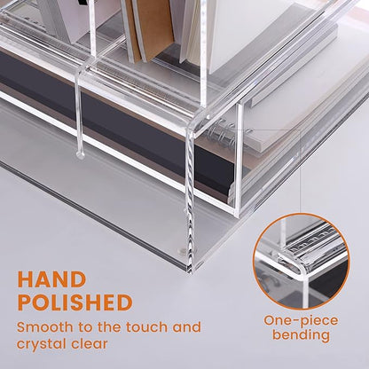Desk Organizers and Accessories, Acrylic Desk Organizer with Drawer, Office Supplies Organization Storage, Clear Acrylic File Organizer for Desk - 1 Pack
