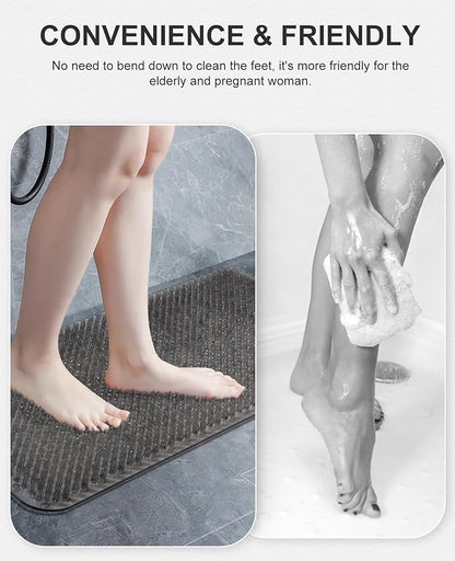 OTHWAY Non Slip Grassy Bathtub Mat : 25.6X13.4 inches Sturdy But Soft Bath Mat_Quick Drain Shower Floor Mat with Soft Bristles for Scrubbing Feet (Dark Grey)