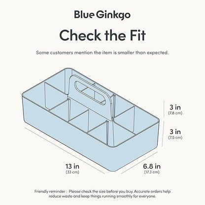 BLUE GINKGO Stackable Organizer Caddy – Korean-Made Portable Tote for Bathroom, Office, Crafts, or School Supplies (Long Rectangle, Blue)