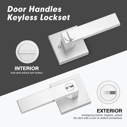 Privacy Door Lever, Heavy Duty Interior Door Handles for Bathroom & Bedroom Privacy Door Lock Handle Keyless Door Knobs in Satin Nickel for Right & Left Sided Doors, 8 Pack