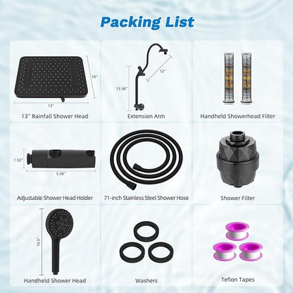 Hibbent 5-spray Dual Filtered Rainfall Shower Head Combo, High Pressure 13'' Showerhead with 10 Spray Handheld, Easy Reach 4-way Diverter Arm with Pause Mode, 71'' Hose & Holder, Oil-Rubbed Bronze