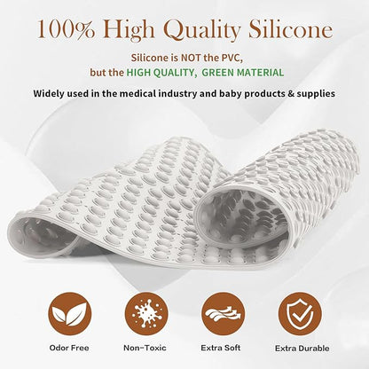 Silicone Push Pop Bath Mat with 391 Suction Cups, 33x17.3 Inch Non-Slip Tub Mat for Adults, Textured Surface for Extra Stability & Drainage, White Thickened Soft Shower mat Easy to Clean