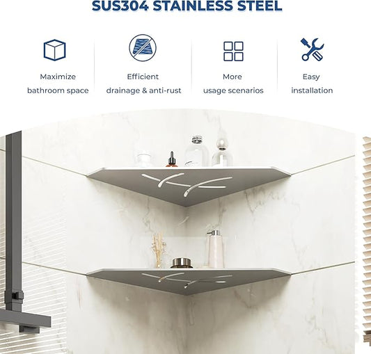 FerdY 2-Pack 10" Brushed Nickel Recessed Corner Shower Shelf, for Tiled Bathroom Walls, Floating Shower Shelf, 304 Stainless Steel Shower Caddy Storage Shelves, No Drilling Required, Irregular Diamond