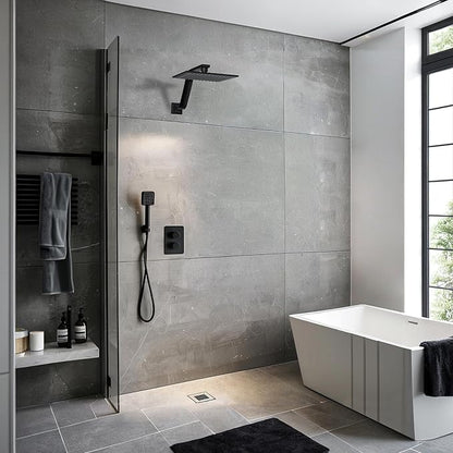 16 Inch S Shape Matte Black Shower Head Arm, Square Wall Mounted Shower Arm and Flange Included