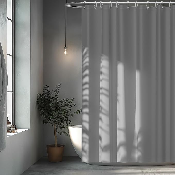 Light Grey Fabric Shower Curtain Liner with 3 Large Magnets, 72 x 72 inch Waterproof Cloth Shower Liner Washable, Neutral Gray Bathroom Shower Curtain for Hotel
