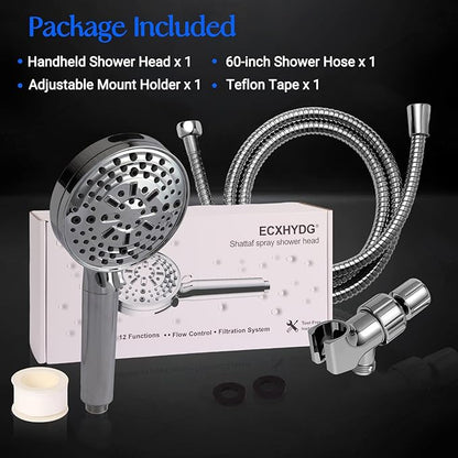 Filtered Shower Head with Handheld, adjustable water flow size, Multi-Mode Ion Drops Shower Head, equipped with 60 inch stainless steel hose and adjustable bracket