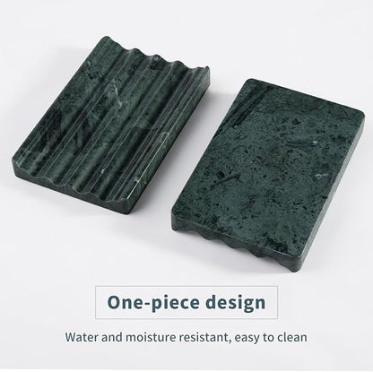 2 Pcs Soap Holder for Bathroom, Marble Soap Dish for Kitchen Countertop, Green Soaps Tray with Creative Wavy Design, Soaps Saver for Bath Tub, Sponges, Indian Natural Stone