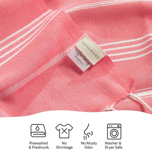 SOULMARK 100% Cotton Turkish Beach Towel with Bag - 38"x71" - 2 Pack - Made in Green & Oeko TEX Certified - Pre-Washed & Sand Free - Quick Dry and Lightweight for Travel - Made in Turkey - Salmon Red