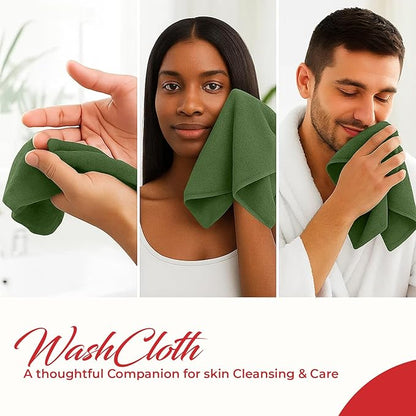 RIVERSIDE 12 Pack Washcloths - 12x12 Inches, 400 GSM, 100% Ring-Spun Cotton - Soft, Absorbent & Durable Face and Body Towels - for Bathroom, Spa, Gym, Makeup Removal & Everyday Use - Sage Green