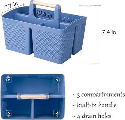 rejomiik Portable Shower Caddy Basket Plastic Cleaning Caddy Organizer Storage Tote with Handle for Bathroom, College, Dorm Room Essentials, Dark Blue
