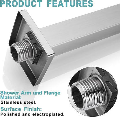 BESTILL 20 Inch Brushed Nickel Ceiling Mount Shower Arm and Flange, Square Rain Shower Arm
