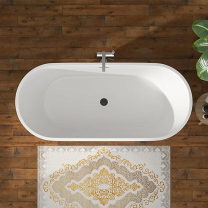 67 Inch Freestanding Acrylic Soaking Tub White Roll Top Deep Bathtub with Black Drain Relaxing Home Spa, YSB9222