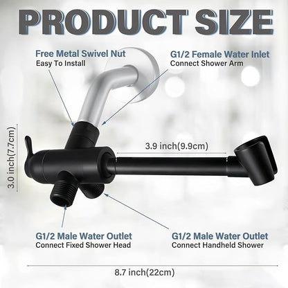 YDmeet All Metal Shower Diverter Valve With HandShower Holder - Upgraded 3 Way Shower Head for Handheld and Fixed Rain Showerhead - Universal G1/2 Arm, Bathroom Part, Matte Black