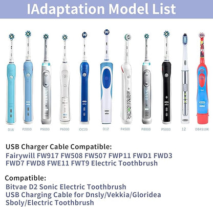 Charger Base for Bitvae/Fairywill / 7AM2M AM105/AM110 Electric Toothbrush (Not for 7AM2M AM100 AM101 AM103), Replacement Charger for Electric Toothbrushes Charged with USB Data Cables(White)