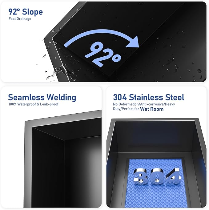 Stainless Steel Shower Niche 24" X 12" Matte Black No Tile Needed Niche Shower for Bathroom Storage Recessed Wall Niches Bathroom Shelf Over Mount Installation