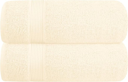 Elvana Home Cotton 2 Pack Oversized Bath Towel Set 28x55 inches, Large Bath Towels, Ultra Absorbant Compact Quickdry & Lightweight Towel, Ideal for Gym Travel Camp Pool - Ivory