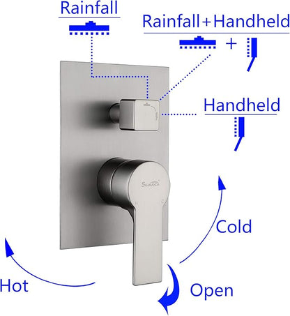 SHAMANDA Rainfall Shower System, Bathroom Luxury 10-Inch Rain Shower Head and Handheld Shower Faucet Combo Set Brushed Nickel(Including Rough-In Valve Body and Trim), Wall Mount, L701-2